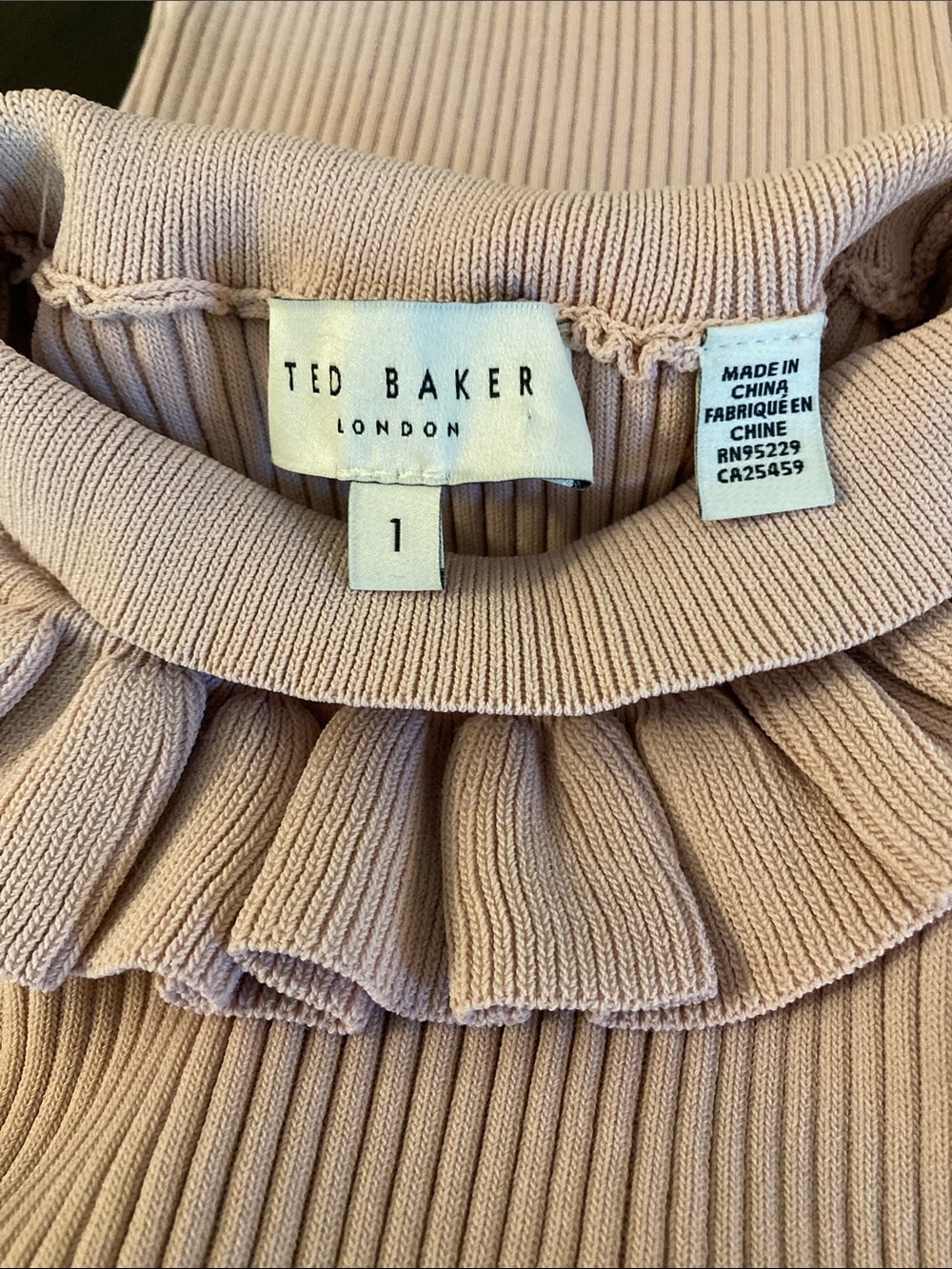 Ted Baker Lilac Ribbed Ruffle top, Size 1 - Picture 3 of 5